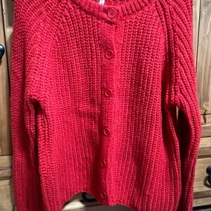 Cozy Red Button-Up Knit Sweater